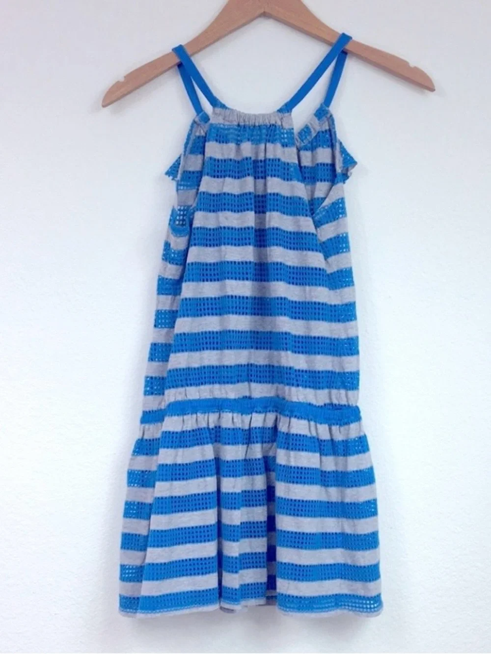 3/$25 Justice Swim Girl Blue Gray Stripe Perforated Dress Size 14 Beach Vacation